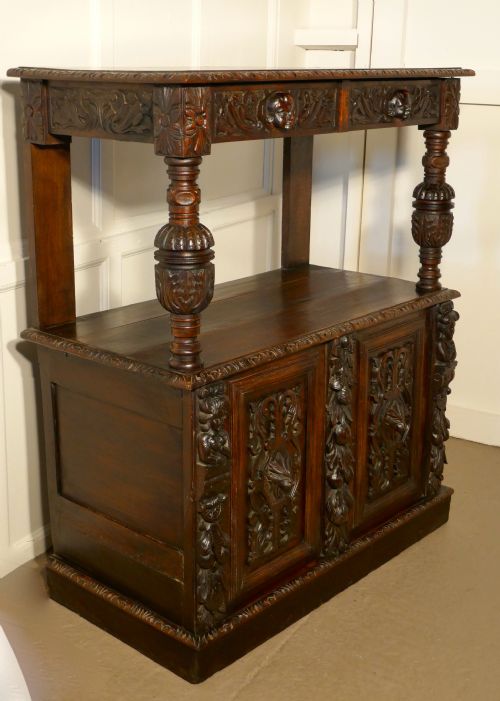 fig 4. Small Gothic Carved Oak Green Man Buffet with Cupboard.