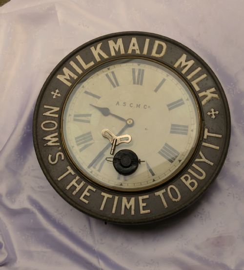 Very Rare Original Mikmaid Milk Advertising Clock, from 1890 by the A.s.c.m Co