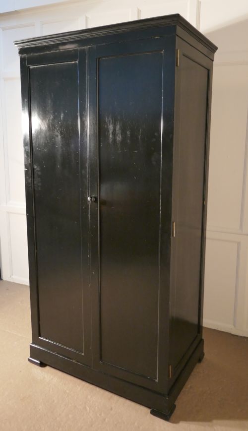 Art Deco Black Lacquer Hanging Wardrobe, Armoire