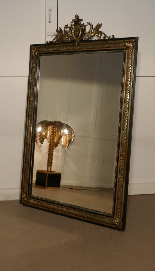 fig 3. Large French Ebonised, Brass and Gilt Wall Mirror, Dragons and Crest
