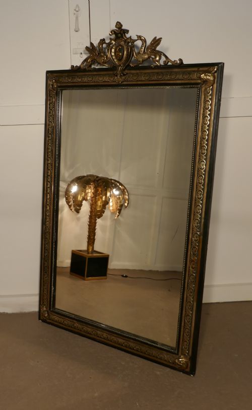 fig 4. Large French Ebonised, Brass and Gilt Wall Mirror, Dragons and Crest