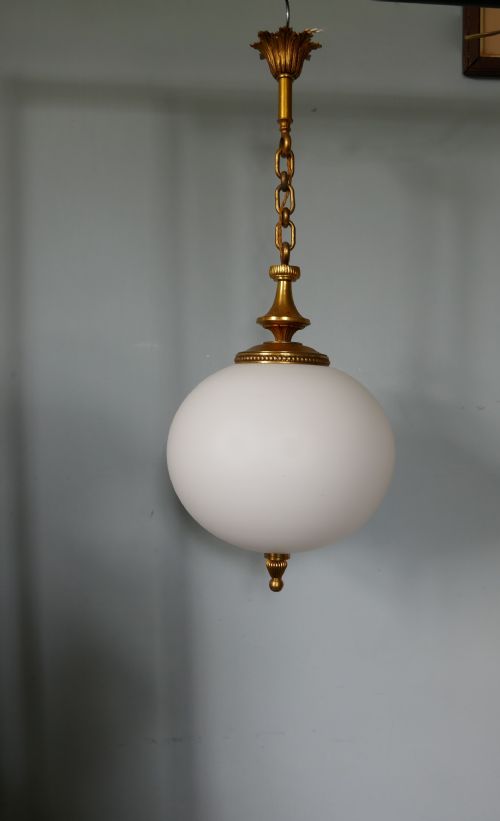 fig 1. Large French Art Deco Globe Opaline Glass Hanging Pendant Light