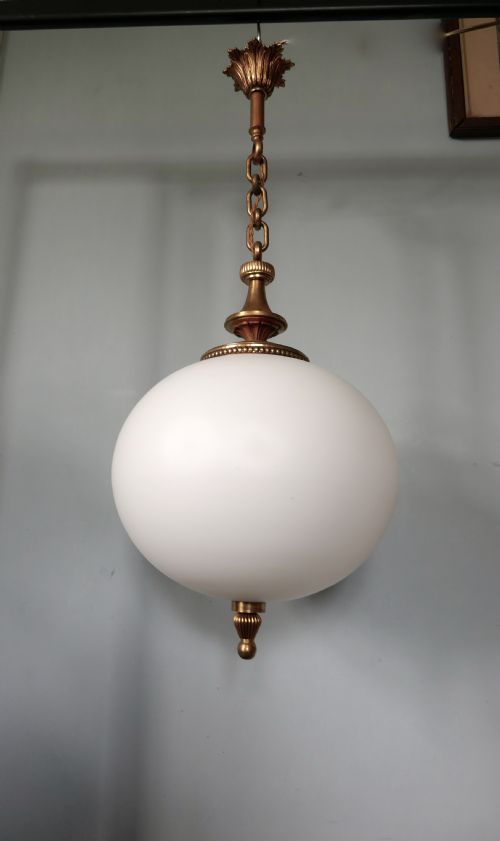 fig 3. Large French Art Deco Globe Opaline Glass Hanging Pendant Light