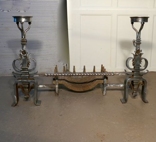 Large Pair of 19th Century French Iron Andirons or Fire Dogs