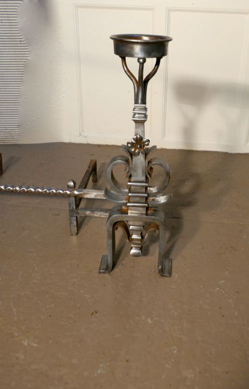 fig 1. Large Pair of 19th Century French Iron Andirons or Fire Dogs