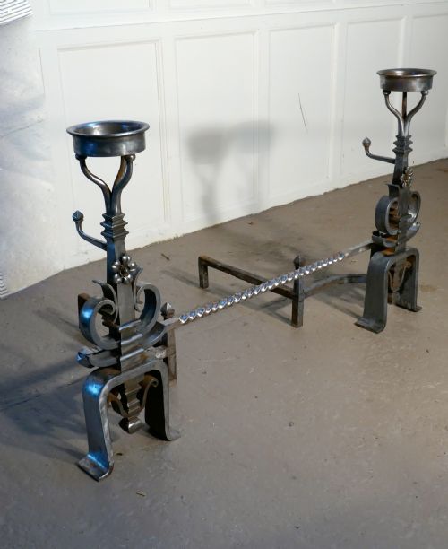 fig 2. Large Pair of 19th Century French Iron Andirons or Fire Dogs