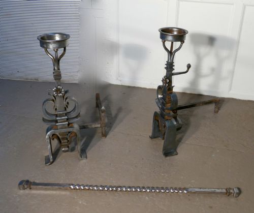 fig 4. Large Pair of 19th Century French Iron Andirons or Fire Dogs