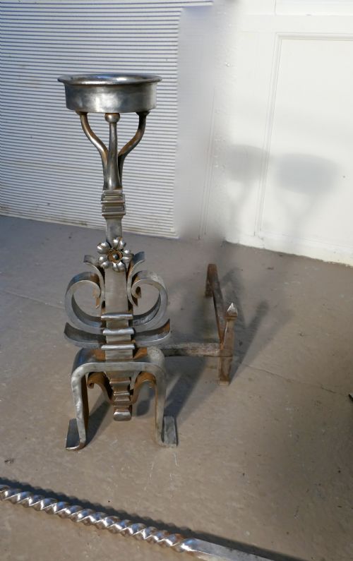 fig 5. Large Pair of 19th Century French Iron Andirons or Fire Dogs