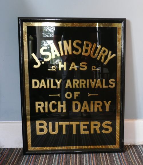 Art Deco J.s.sainsbury’s Butter Advertising Mirror Sign, in Black and Gold