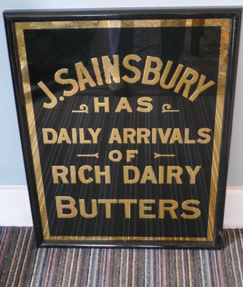 fig 1. Art Deco J.S.SAINSBURY’s Butter Advertising Mirror Sign, in Black and Gold