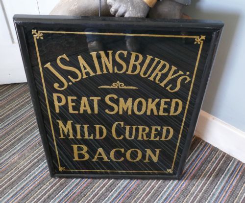 fig 1. Art Deco J.S.SAINSBURY’s Bacon Advertising Mirror Sign, in Black and Gold