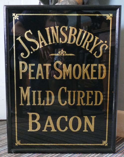fig 2. Art Deco J.S.SAINSBURY’s Bacon Advertising Mirror Sign, in Black and Gold