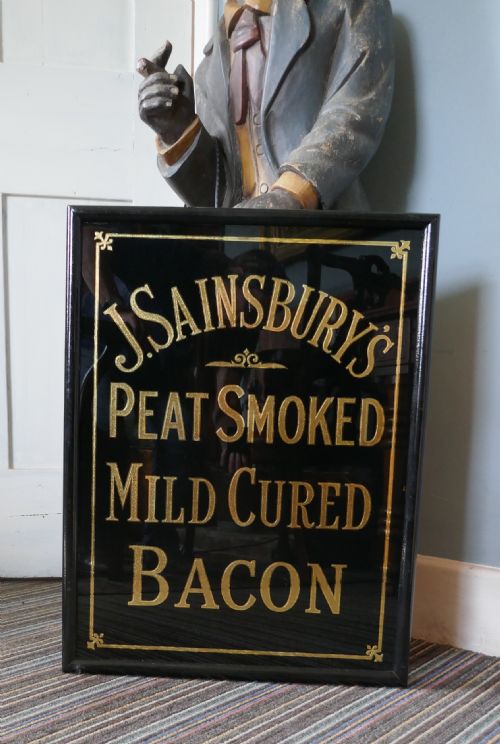 fig 3. Art Deco J.S.SAINSBURY’s Bacon Advertising Mirror Sign, in Black and Gold