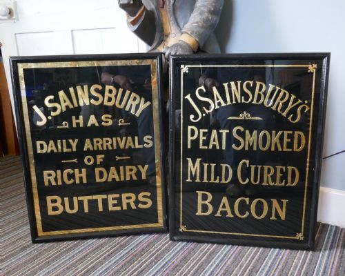 fig 4. Art Deco J.S.SAINSBURY’s Bacon Advertising Mirror Sign, in Black and Gold