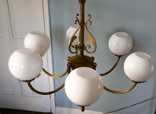 Very Large French Art Deco 6 Branch Globe Chandelier