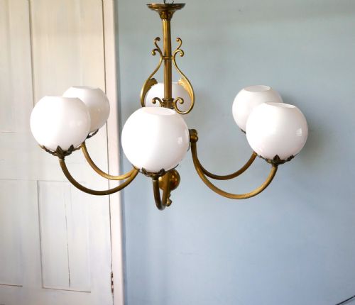 fig 3. Very Large French Art Deco 6 Branch Globe Chandelier