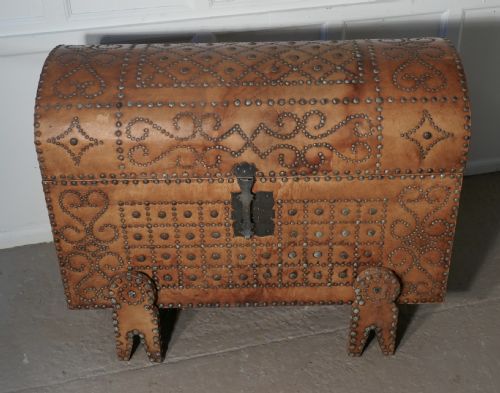 Spanish Dome Top Leather Brass Studded Marriage Chest