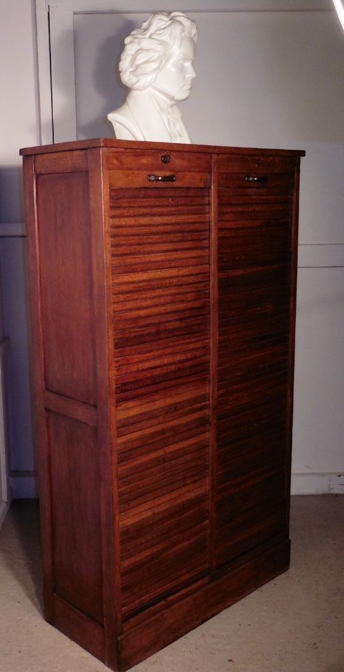 fig 1. French Tambour Double Fronted Oak Art Deco Filing Cabinet