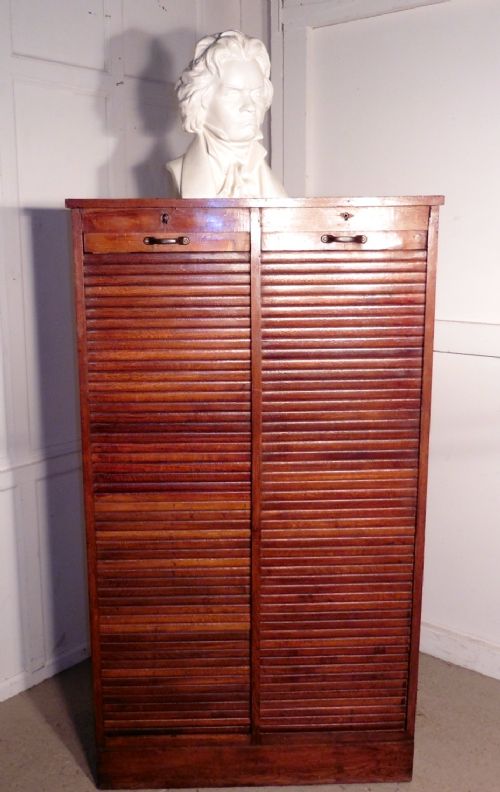 fig 3. French Tambour Double Fronted Oak Art Deco Filing Cabinet