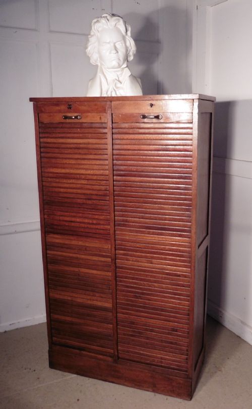 fig 4. French Tambour Double Fronted Oak Art Deco Filing Cabinet