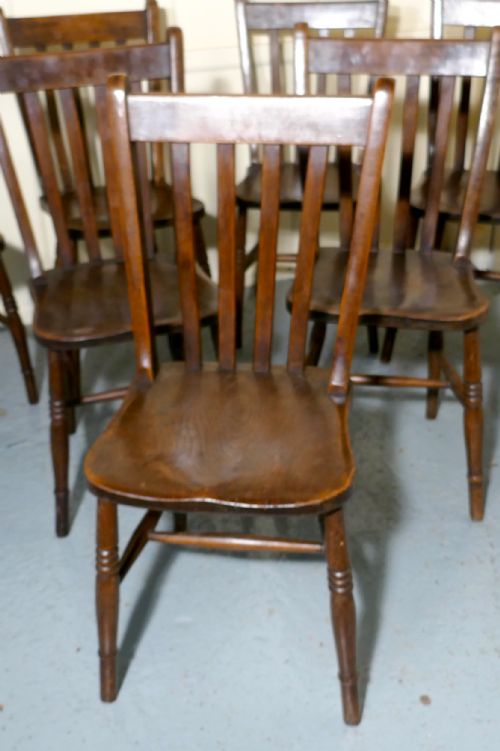 fig 1. Set of 8 19th Century Traditional Slat Back Farmhouse Kitchen Chairs