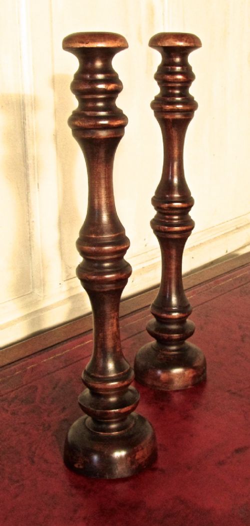 A Pair of Tall Turned Wooden Wig Stands, Shop Display