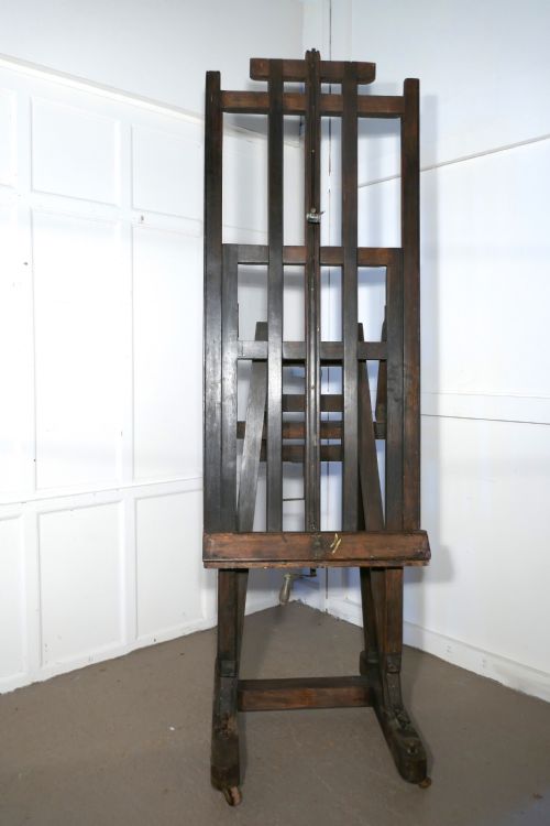 fig 1. Very Large Fully Adjustable 19th Century Oak Studio Easel by G. Gent of Bayswater