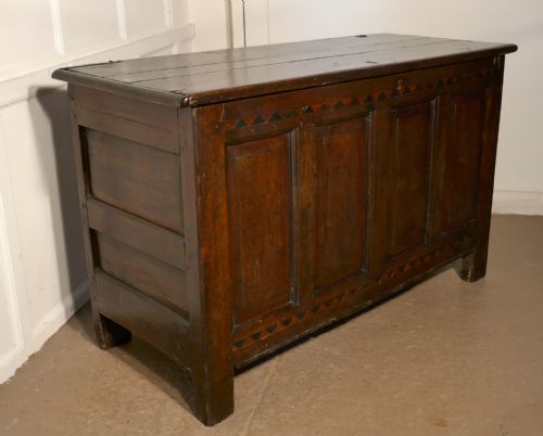 fig 1. A Large 17th Century Inlaid Panelled Oak Coffer