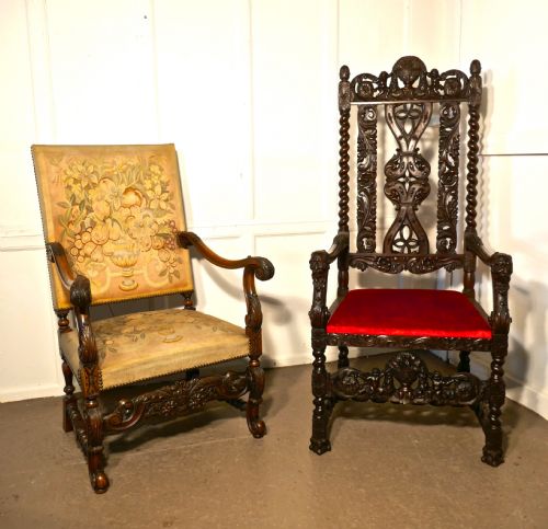 fig 3. French 19th Century Carved Walnut Throne or Hall Chair
