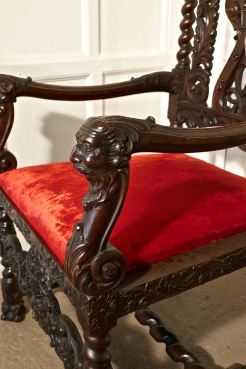 fig 4. French 19th Century Carved Walnut Throne or Hall Chair