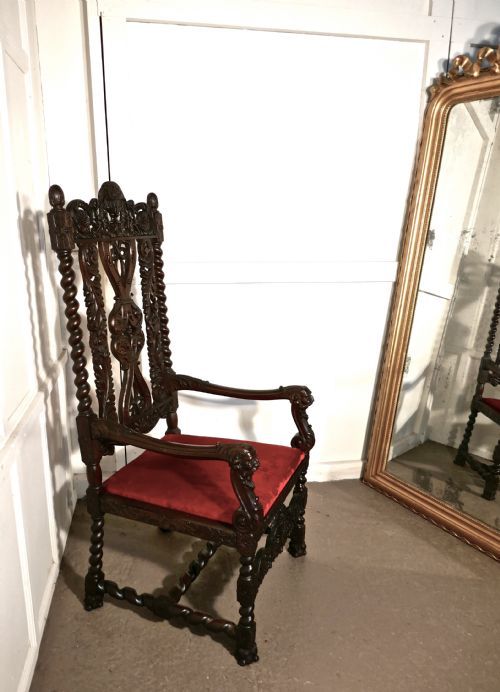 fig 2. French 19th Century Carved Walnut Throne or Hall Chair