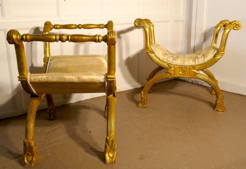 fig 2. Pair of 19th Century Empire Style Gilt X Frame Stools