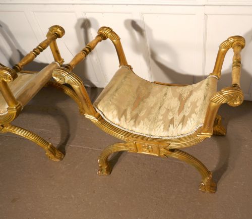 fig 3. Pair of 19th Century Empire Style Gilt X Frame Stools
