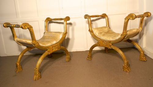 fig 4. Pair of 19th Century Empire Style Gilt X Frame Stools