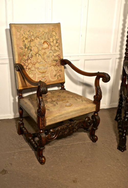 fig 2. French Carved Walnut and Tapestry Library Chair