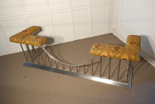 Large Polished Steel and Brass  Club Fender, with Liberty Fabric Seats