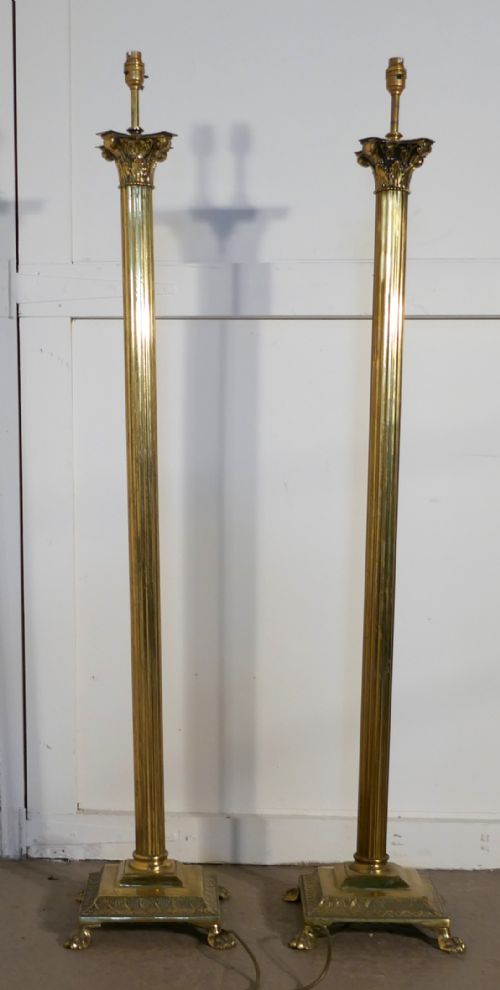 Pair of Corinthian Column Floor Lamps Brass Standard Lamps