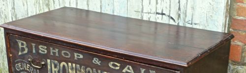 fig 1. Painted Pine Chest of Drawers, Advertising Bishop and Cain Ironmongers, Chestnut