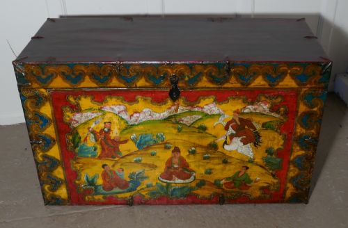 Oriental Folk Art Painted Chest or Coffer