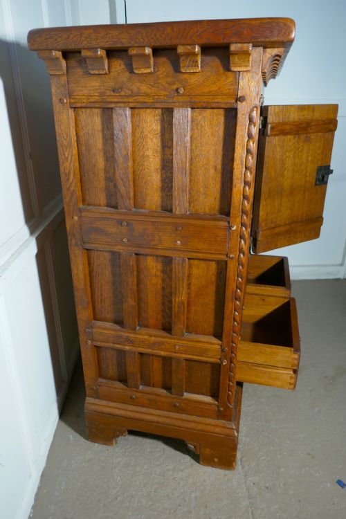fig 1. French Arts and Crafts Gothic Carved Golden Oak Cupboard