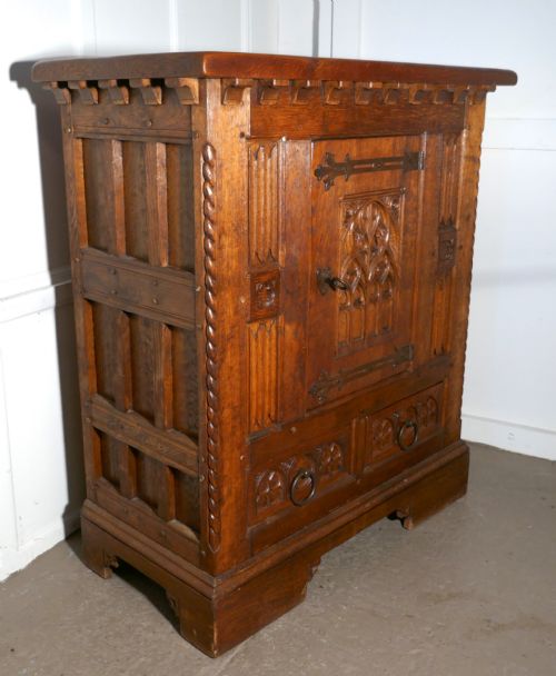 fig 2. French Arts and Crafts Gothic Carved Golden Oak Cupboard