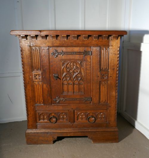 fig 3. French Arts and Crafts Gothic Carved Golden Oak Cupboard