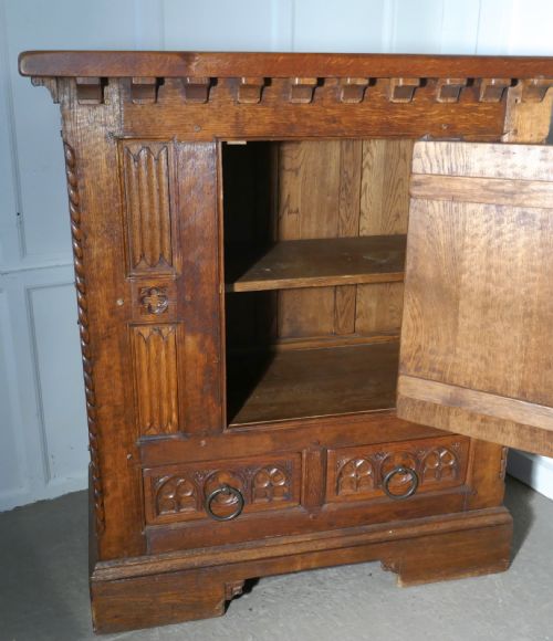 fig 4. French Arts and Crafts Gothic Carved Golden Oak Cupboard