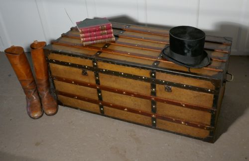 fig 1. A Superb Quality Vintage Canvas Travel Chest or Steamer Trunk,