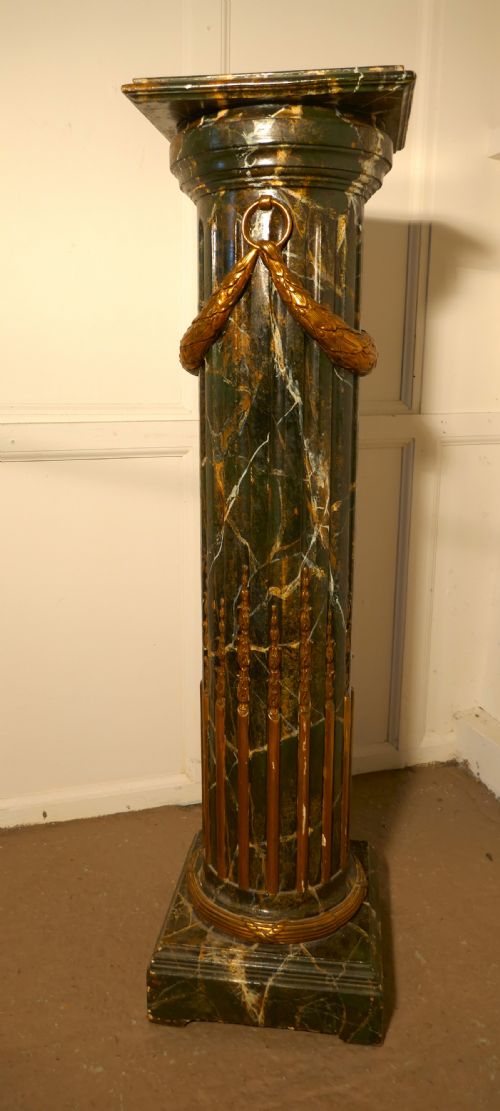 A French Classical Column Pedestal in Simulated Marble