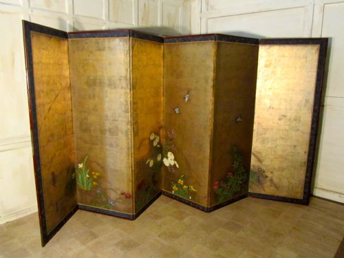 PAIR OF GOLD AND PAINTED JAPANESE 6 FOLD SCREENS BYOBU EDO PERIOD - ADDITIONAL PHOTO 3