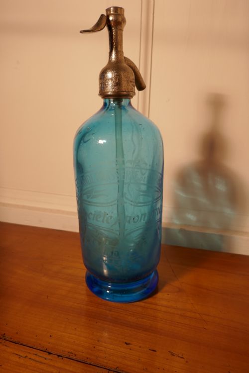 Antique French Soda Syphon Blue Glass from Lambezellec, Brest