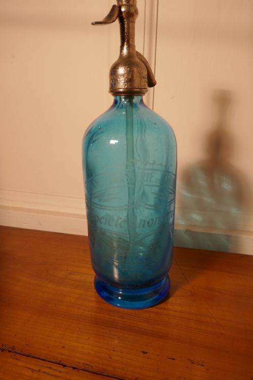 fig 1. Antique French Soda Syphon Blue Glass from Lambezellec, Brest