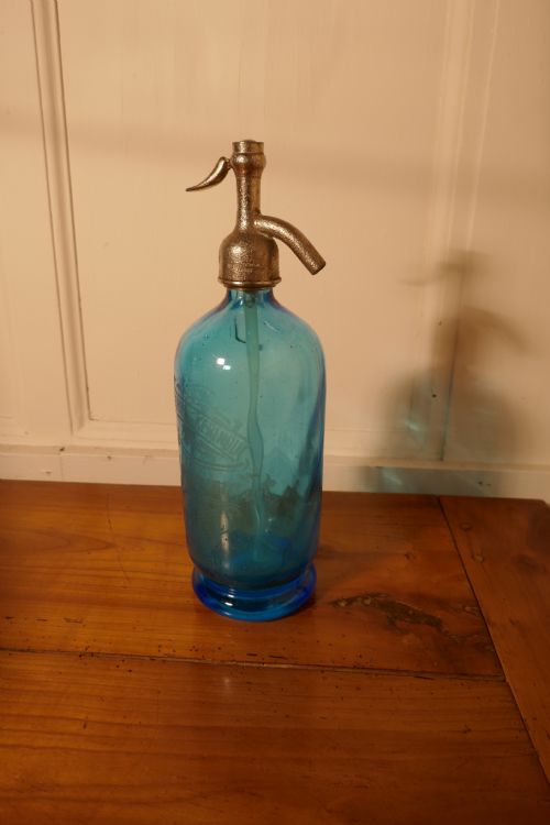 fig 3. Antique French Soda Syphon Blue Glass from Lambezellec, Brest