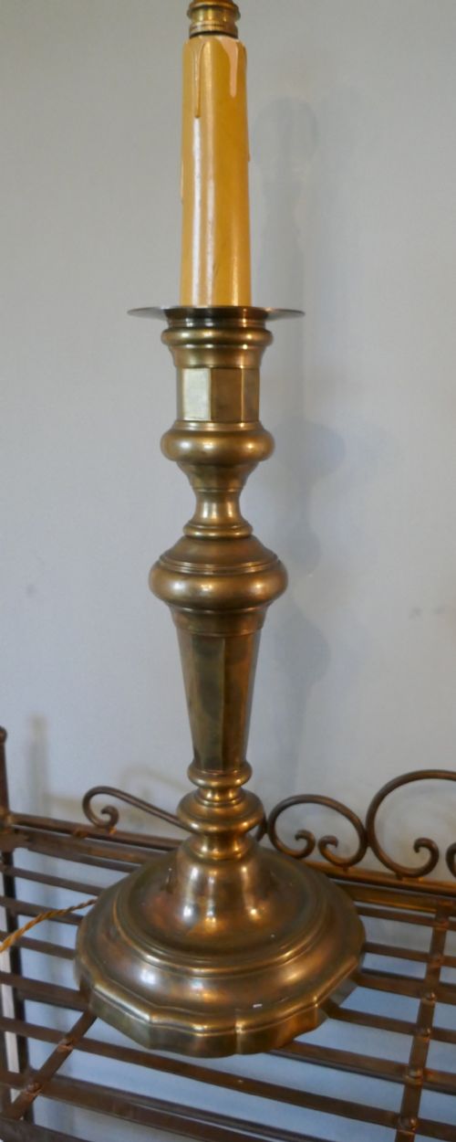 Large French Brass Candlestick Table Lamp